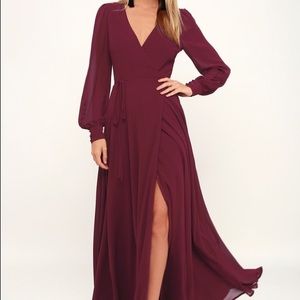 my whole heart burgundy long sleeve wrap dress